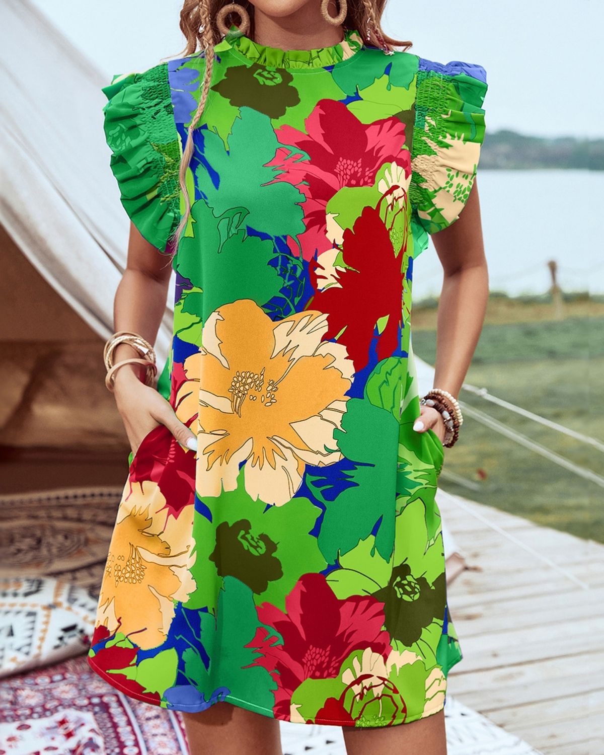 Agathe | Robe Courte Fleurie à Manches Volantées