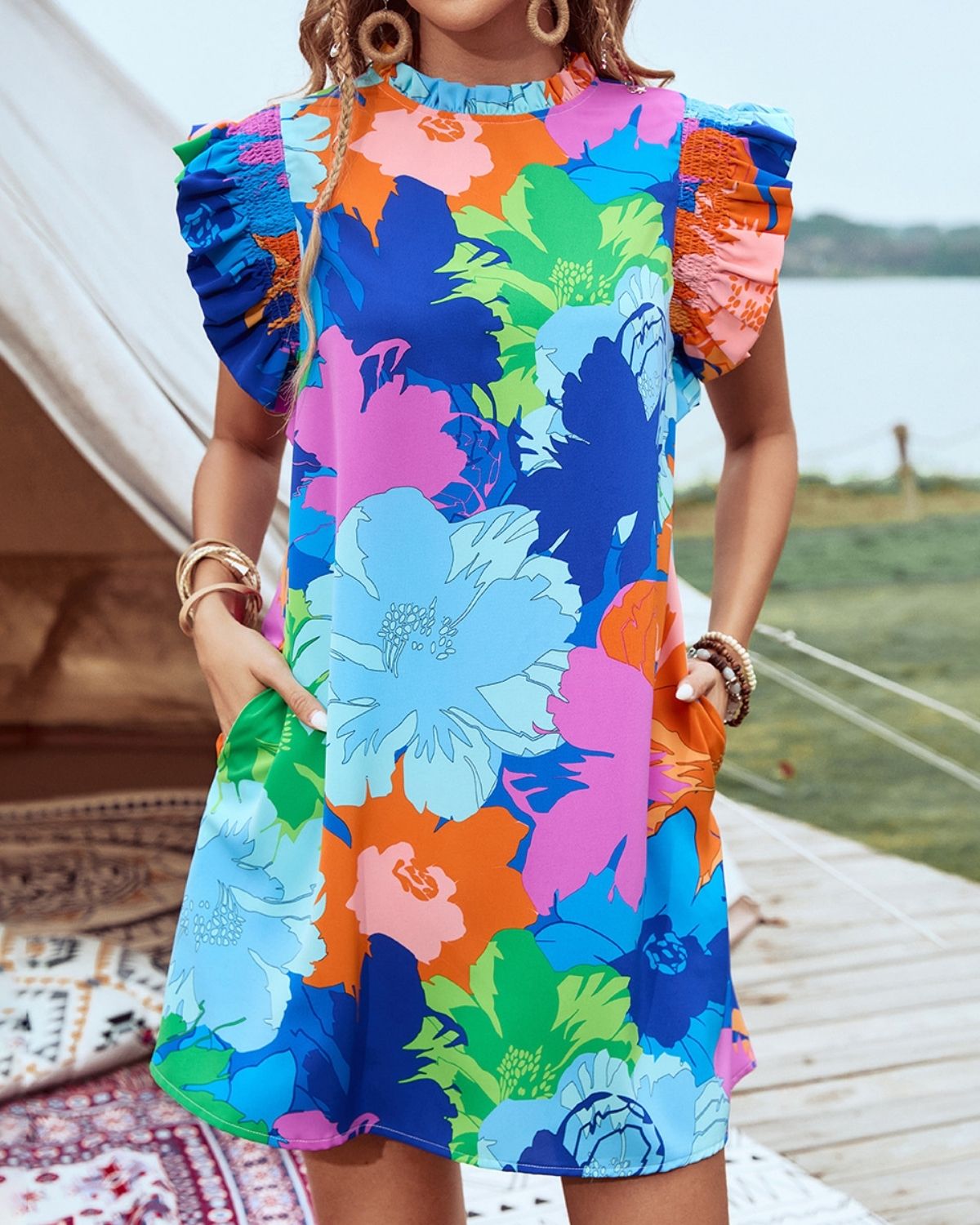 Agathe | Robe Courte Fleurie à Manches Volantées