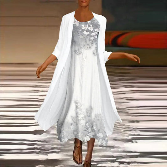 Tatiana | Robe longue en tulle brodé et veste fluide assortie pour femmes