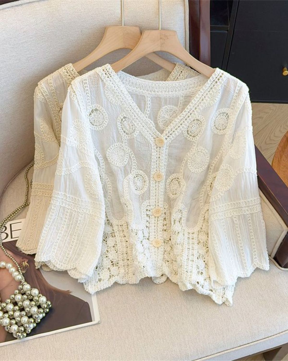 Joëlle | Top Femme Vintage Bohème en Crochet Brodé