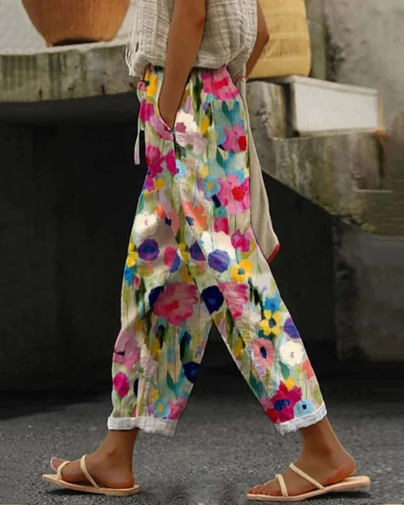 Pantalon Décontracté Imprimé Floral pour Femme